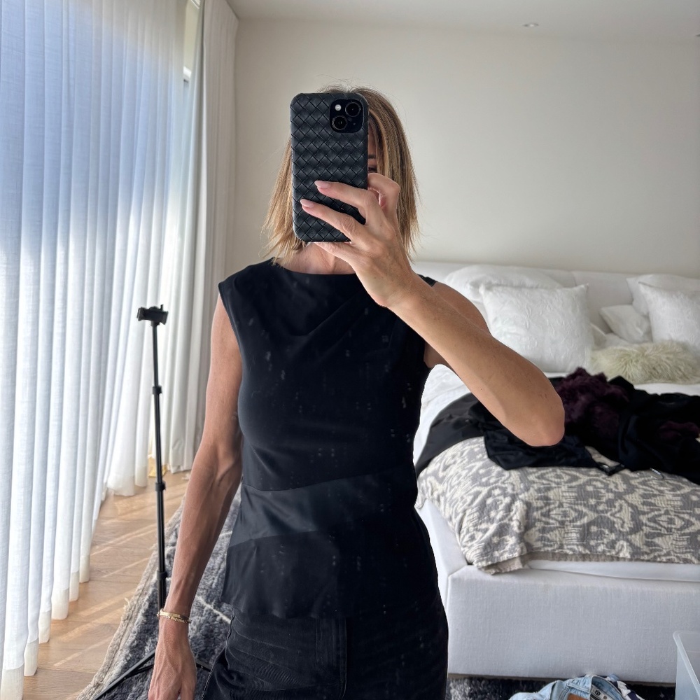 Vanessa Bruno Fitted Black Top with Satin detail - Size 34